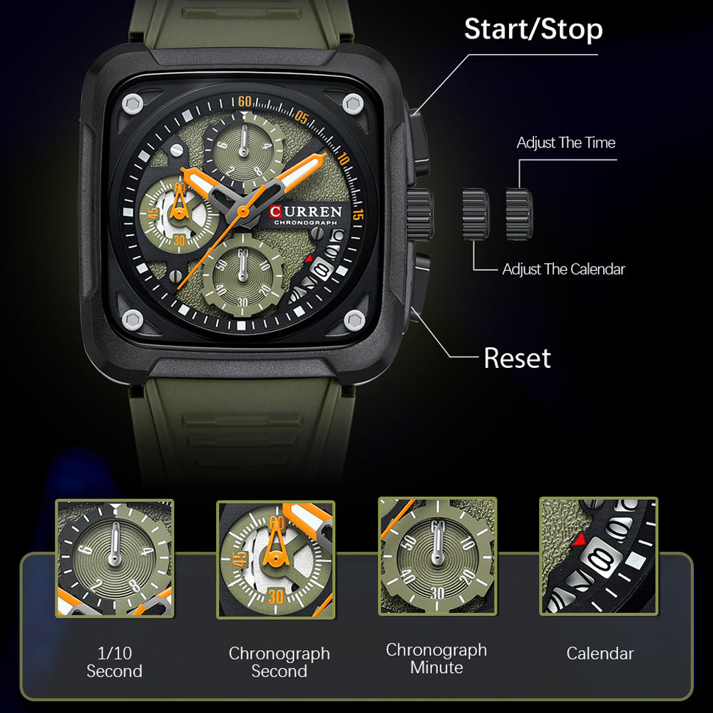 Military Men’s Square Sport Chronograph Watch
